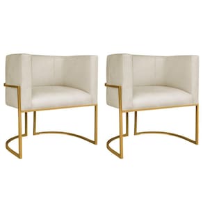 Kit 02 Poltronas Decorativa Luna Base De Ferro Dourado Bouclé Bege