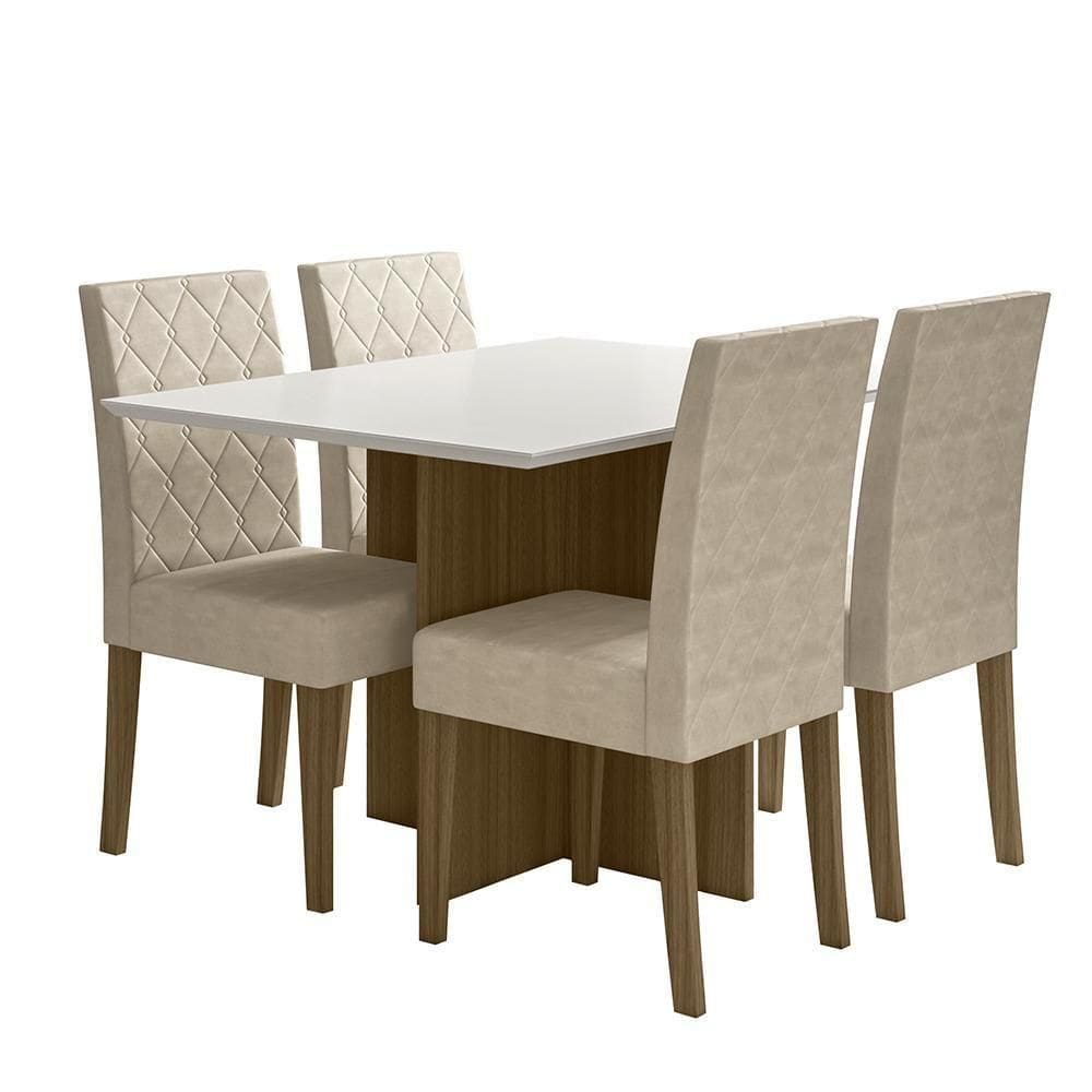 Kit Mesa De Jantar Helo Sem Vidro 120x90 Com 4 Cadeiras Jade Carvalho/off White/fendi Carvalho/off White/fendi