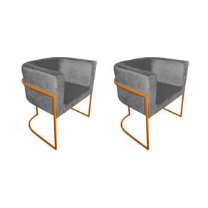 Kit 2 Cadeiras De Jantar Premium Base De Ferro Cobre Veludo Cinza