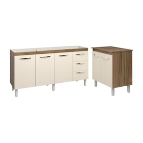 Armário Cozinha Balcão Gabinete De Pia 160 Cm Estela E Balcão Jane Para Microondas Ou Forno Elétrico Savana Off White