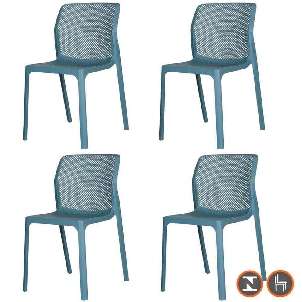 Kit 4 Cadeiras Empilhável Inmetro Capri Vega Fratini Em Polipropileno Azul Sonho Distante