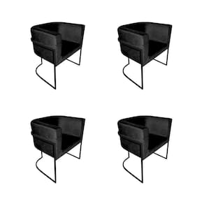 Kit 4 Cadeiras De Jantar Premium Base De Ferro Preta Veludo Preto