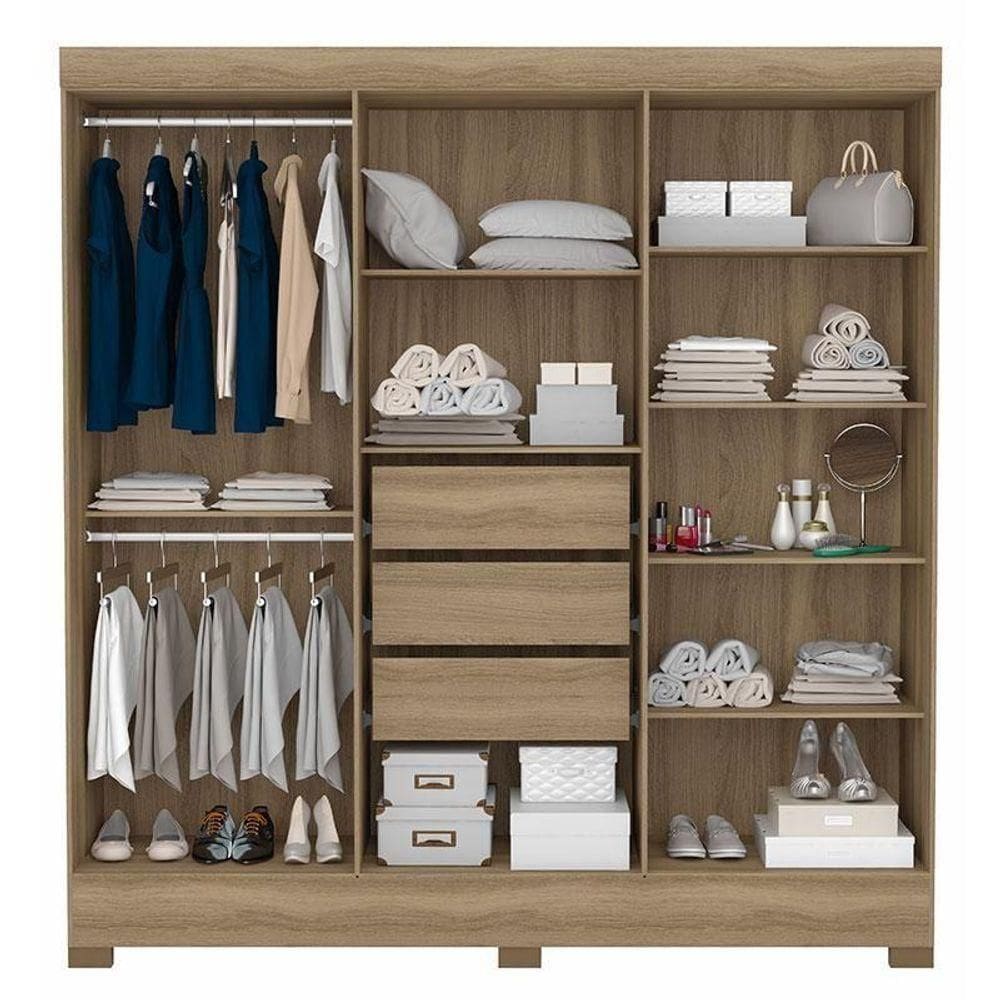 Cômoda Astral E Guarda Roupa Casal Prático Amêndola Touch Com Espelho - Demóbile