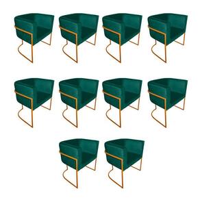 Kit 10 Poltronas Decorativa Sala De Estar Base De Ferro Cobre Veludo Verde