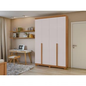 Guarda-roupas 4 Portas 2 Gavetas 100% Mdf Alonzo Sem Espelho E Com Pés Amendoa Clean Off White