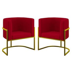 Kit 02 Cadeiras Poltrona Sala Quarto Base De Metal Gold Vermelho