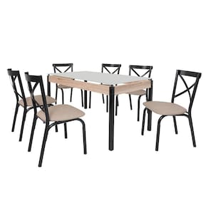 Conjunto De Mesa Com 6 Cadeiras Para Cozinha Tampo Retangular Vidro Karina Ciplafe Preto