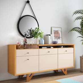 Aparador Buffet Sala Sollare Com Pés Madeira Maciça Cinamomo/off White
