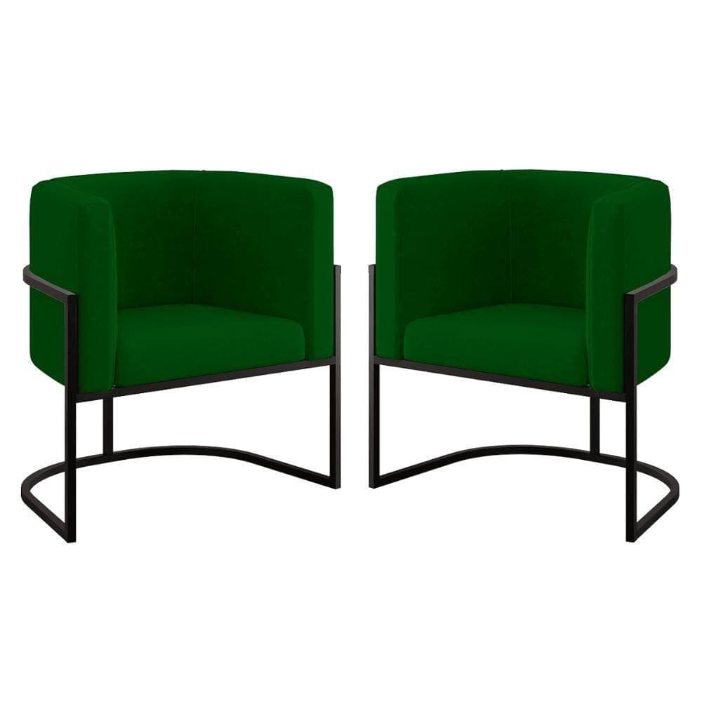 Kit 02 Cadeiras Poltrona Sala Quarto Base De Metal Black Verde