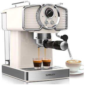 Máquina de Café Expresso Retrô 20 Bar com Bocal de Leite e Tanque de Água Removível de 1,8L, 110V 1350W, SUMSATY, Branco Vintage
