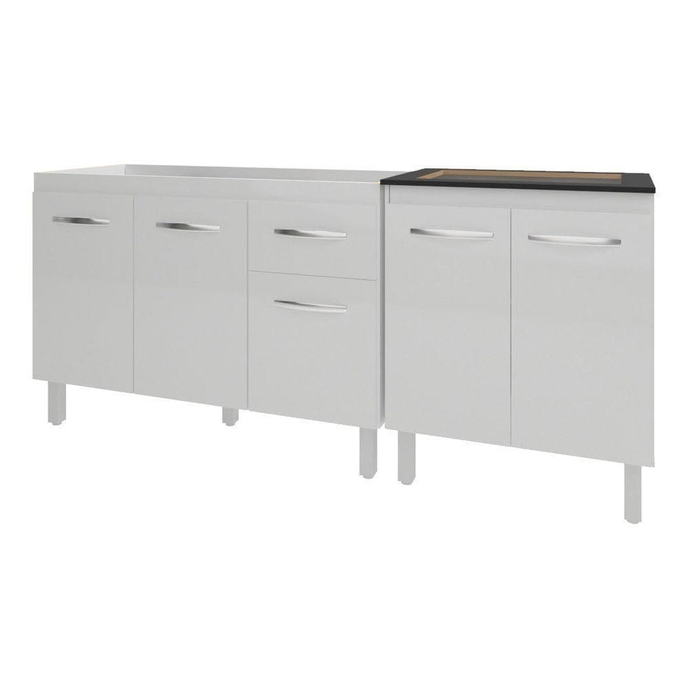 Armário Cozinha Gabinete Pia De 120 Cm Aline E Balcão Fran Para Cooktop 4 Bocas Branco
