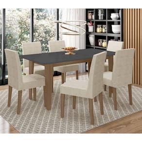 Conjunto Sala De Jantar Retangular Mesa Liz 160cm E 06 Cadeiras Josi Carvalho Com Grafite