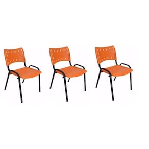 Kit 3 Cadeiras Iso Para Escola Escritório Comércio Laranja Base Preta
