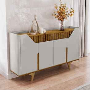 Aparador Buffet Tamisa Com 4 Portas E Pé Madeira Maciça Off White/naturale
