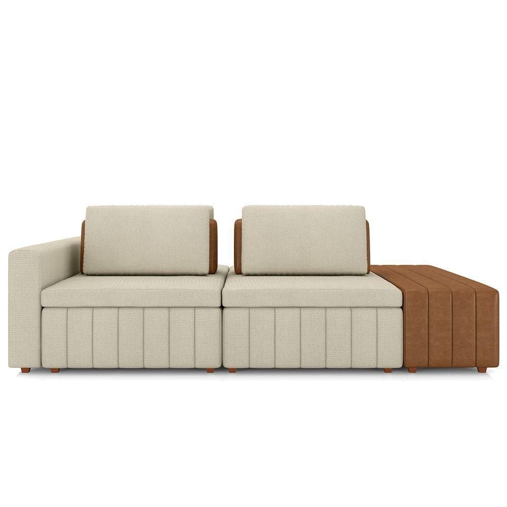 Sofá Ilha E Puff Sala Living 265cm Siesta M22 Linho Areia/marrom - Mpozenato