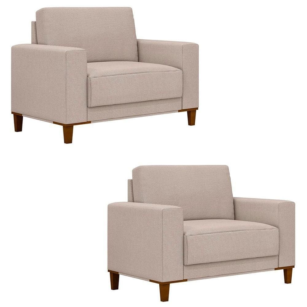 Poltrona Decorativa Sala De Estar Kit 02 Zaire M22 Linho Areia - Mpozenato