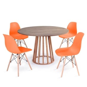 Mesa De Jantar Redonda Talia  Natural 4 Cadeiras Laranja