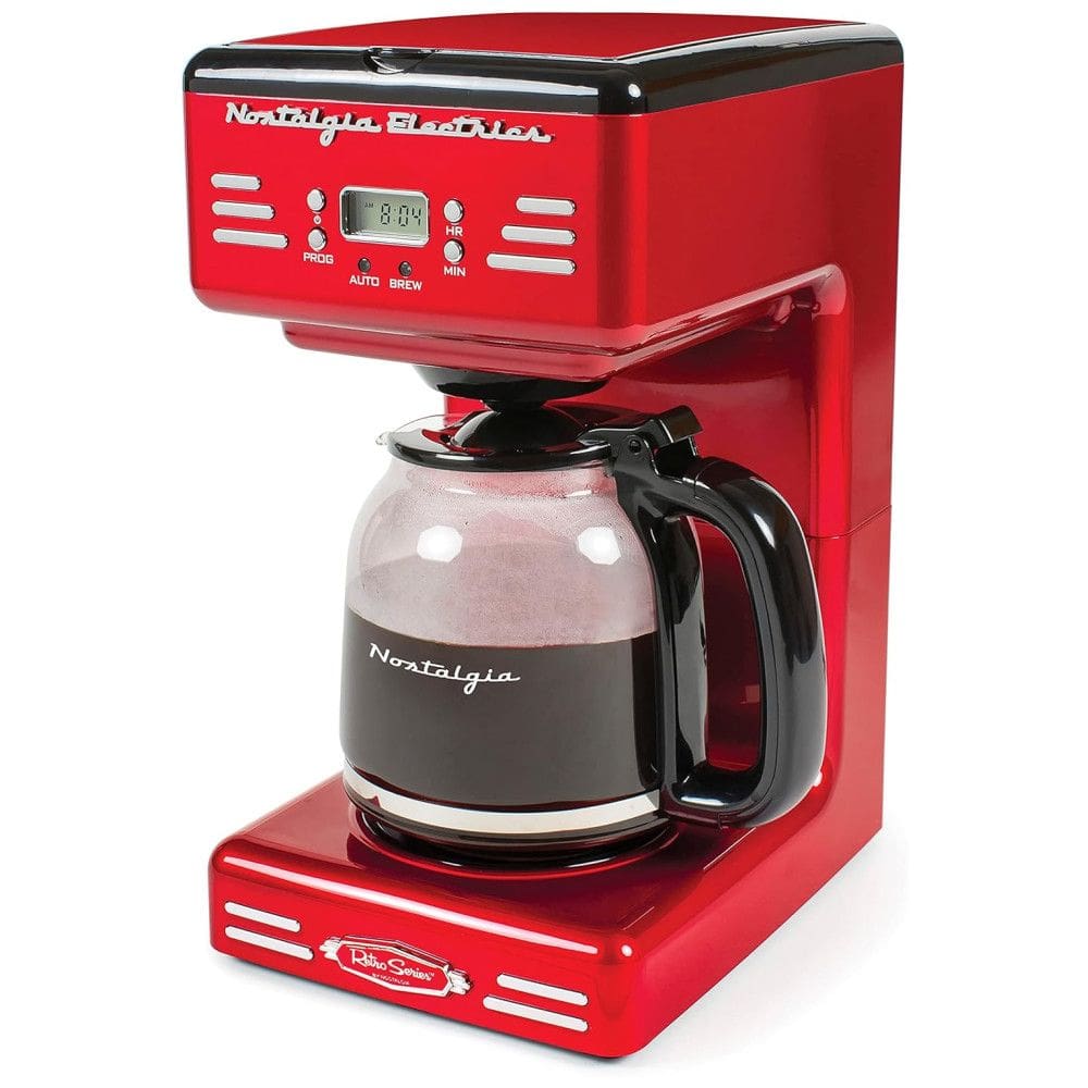 Cafeteira Programável Retrô 12 Xícaras com Display LED e Desligamento Automático, 110V 1000W, Nostalgia, Vermelha