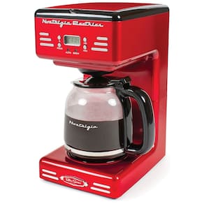 Cafeteira Programável Retrô 12 Xícaras com Display LED e Desligamento Automático, 110V 1000W, Nostalgia, Vermelha