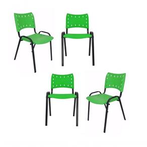 Kit 4 Cadeiras Iso Para Escola Escritório Comércio Verde Base Preta