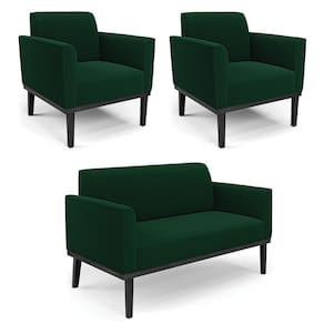 Namoradeira e 2 Poltronas Base Madeira Preto Marisa Bouclê Verde D03 - D`Rossi