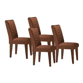 Cadeira Sala De Jantar Londrina Madeira Kit 4 Un Capuccino - Veludo Marrom - Rufato