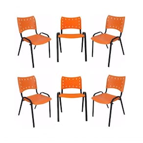 Kit 6 Cadeiras Iso Para Escola Escritório Comércio Laranja Base Preta
