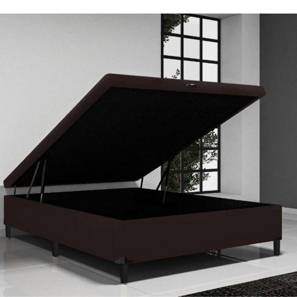 Base Box Para Colchão Casal Com Baú Ita 1,38x1,88x0,45 Marrom