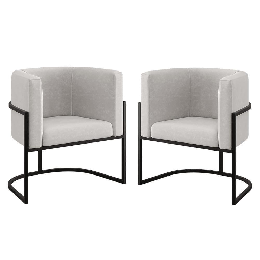 Kit 02 Cadeiras Poltrona Sala Quarto Base De Metal Black Bege