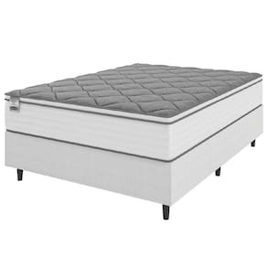 Cama Box Casal King Colchão Molas Com Pillow Max Force 193x203x65cm Suede Branco/cinza Inducol