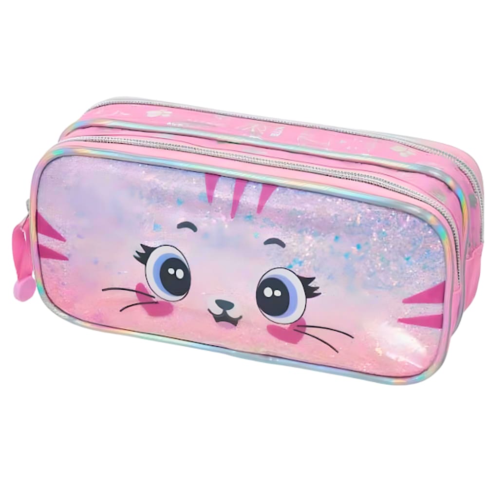 Estojo Duplo Infantil Pack Me Kitten Lilas Gliter Pacific