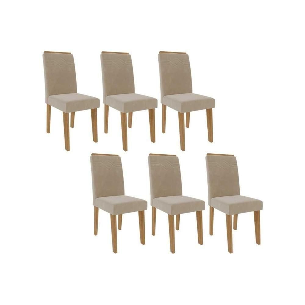 Cadeira Sala de Jantar Taís Kit 6 Un Savana/Nature-Suede Nude Bege - Cimol