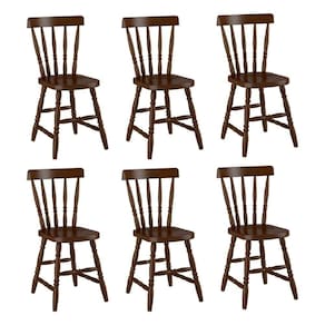Conjunto Com 6 Cadeiras De Jantar Madeira Maciça Multimóveis Cr50089 Castanho Castanho