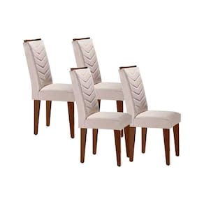 Cadeira Sala de Jantar Londrina Madeira Kit 4 Un Capuccino - Veludo Creme - Rufato