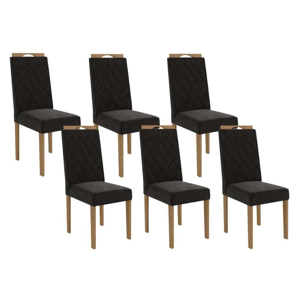 Cadeira Sala De Jantar 2cad152ea Kit 6 Un Eucalipto-veludo Preto A038 - Kappesberg