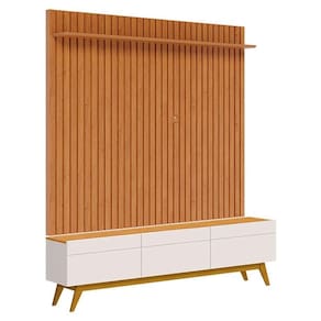 Rack Bancada Classic 3 Gavetas E Painel Para Tv Suspenso Ripado Loft 1.8 Off White Nature - Imcal