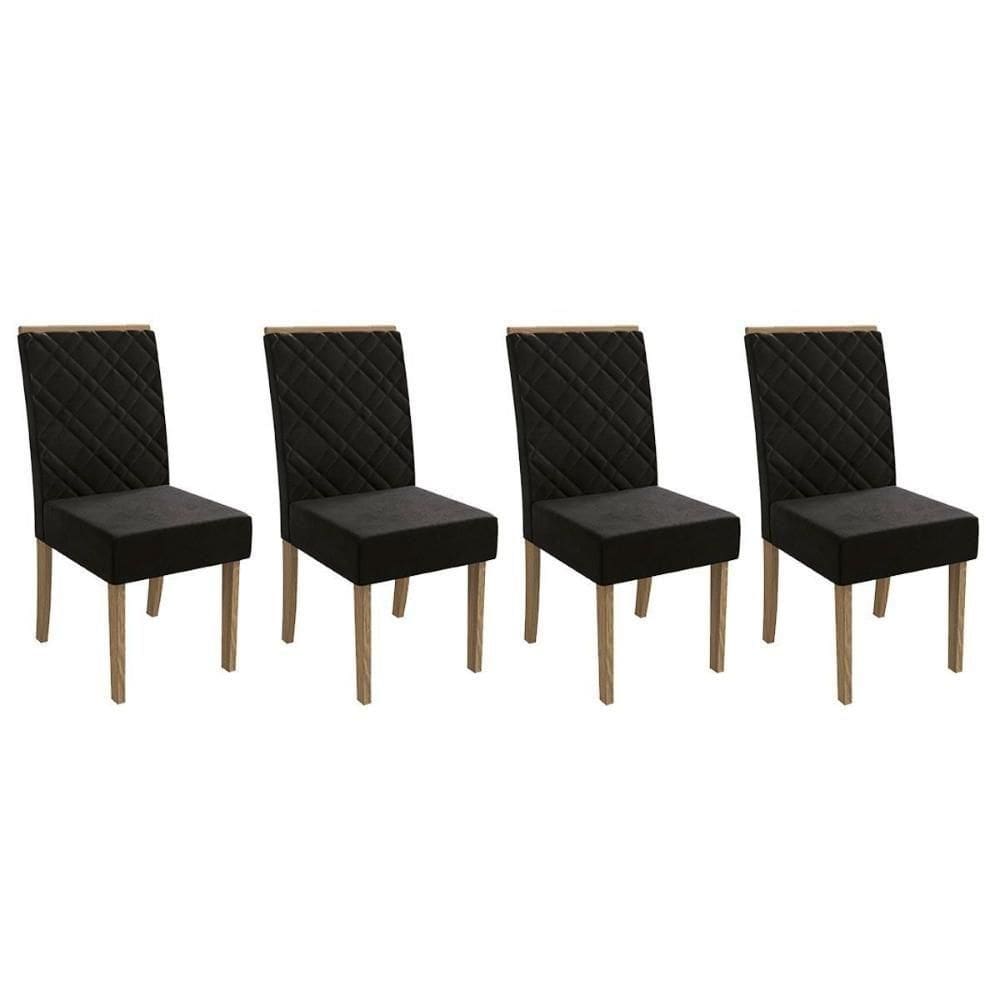 Cadeira Sala De Jantar 2cad149ng Kit 4 Un Nogueira-veludo Preto A038 - Kappesberg