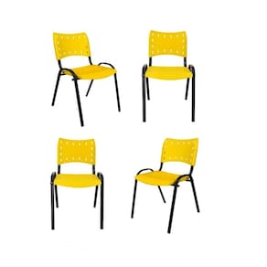 Kit 4 Cadeiras Iso Para Escola Escritório Comércio Amarela Base Preta