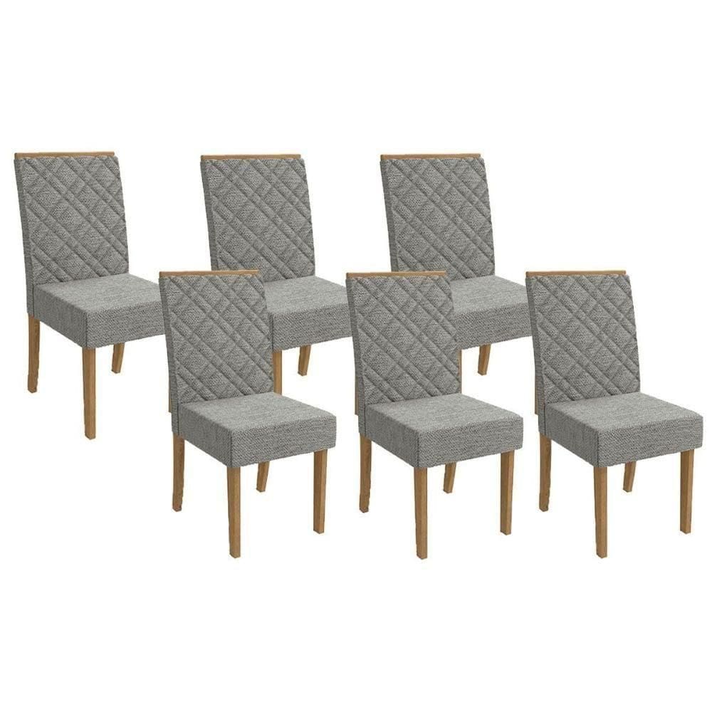 Cadeira Sala De Jantar 2cad149fr Kit 6 Un Freijó - Assento-encosto Linho Cinza Mesclado - Kappesberg