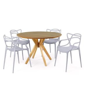 Mesa De Jantar Redonda Marci  Natural   4 Cadeiras   Cinza