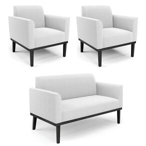 Namoradeira e 2 Poltronas Base Madeira Preto Marisa Bouclê Off White D03 - D`Rossi