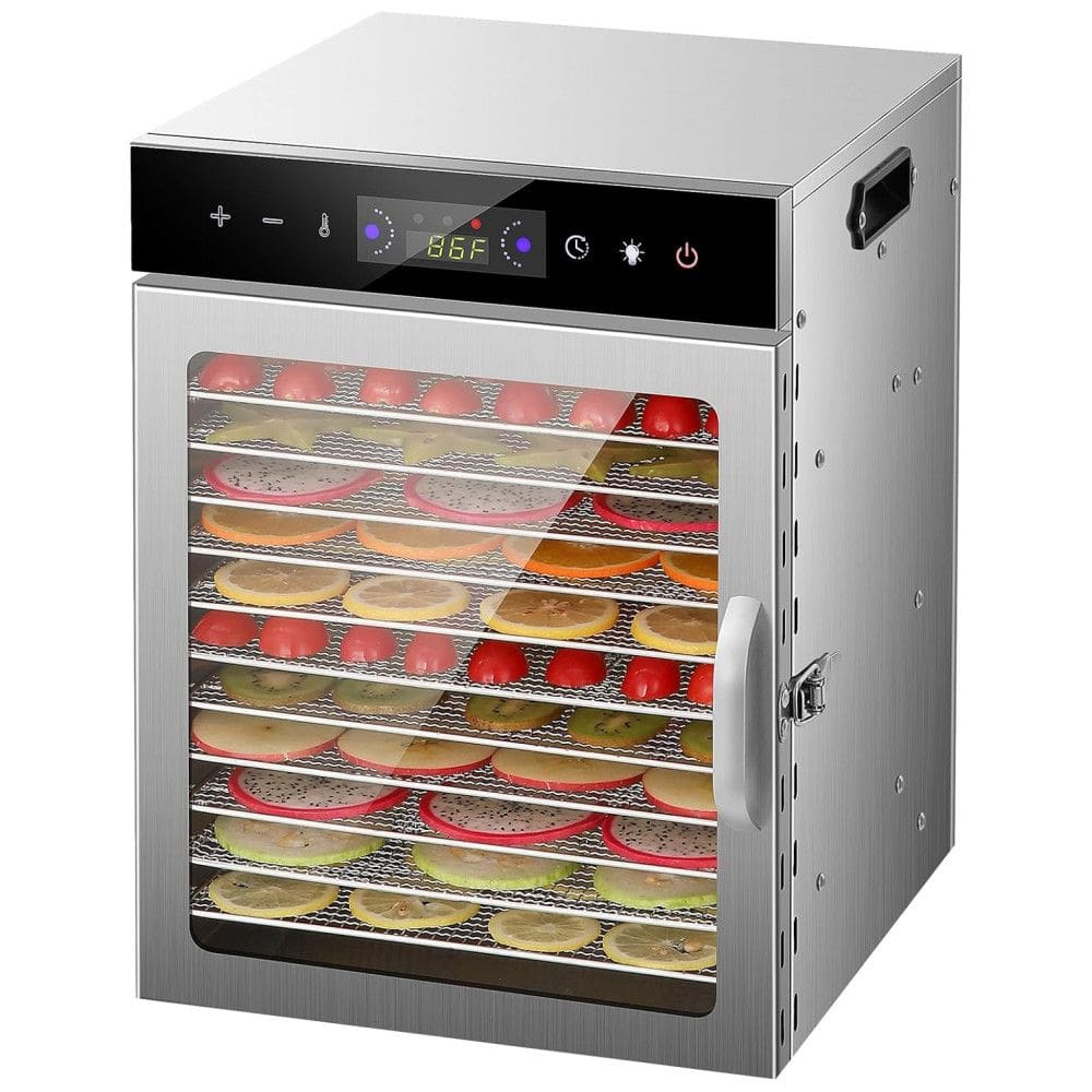 Desidratador de Alimentos HOPERAN, 12 Bandejas de Aço Inoxidável, Controle de Temperatura 90°C, Temporizador 24H, 800W