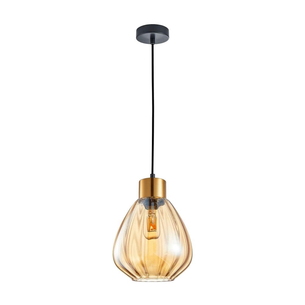 Kit 3 Lustre Pendente Bola Em Vidro Âmbar Moderno + Lâmpada