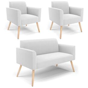Namoradeira e 2 Poltronas Pé Palito Natural Marisa Bouclê Off White D03 - D`Rossi