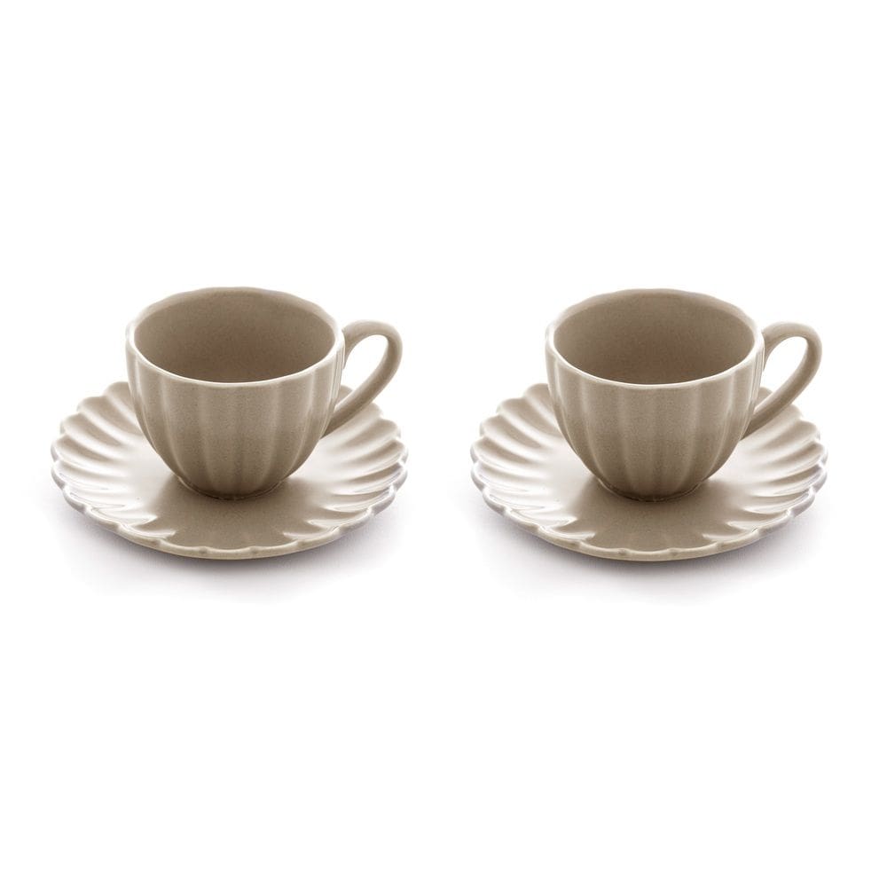 Cj 2 Xícaras P/Café C/Pires de Porcelana Pétala Areia Matt 90ml Wolff