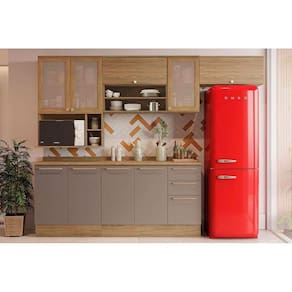 Kit Cozinha Modulada 8 Peças Botanic (4Aéreos+2Balcões+2Complementos) M665 Nogueira/Fendi - Kappesberg