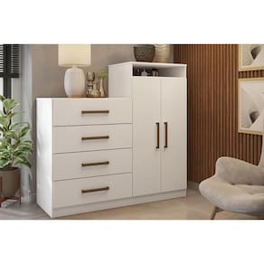 Cômoda Solteiro Áurea c/ 2 Portas e 4 Gavetas Branco - Demóbile