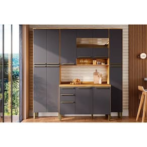 Kit Cozinha Modulada 4 Peças Nápoli Prime (1Aéreo+1Balcão+2Paneleiros) C4P95 Amendoa/Grafite - Ronipa