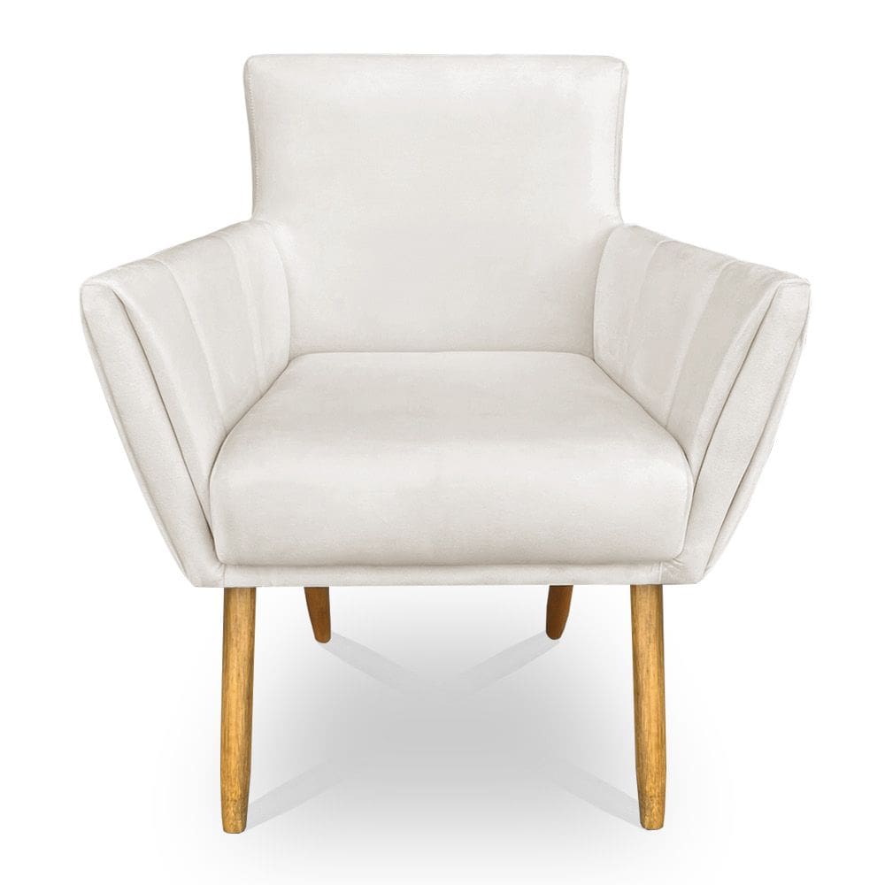Poltrona Decorativa Leticia Suede Bege Pés Palito Castanho - Pallazio