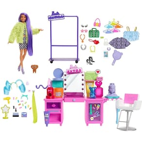Vanity Playset Barbie Extra Doll com boneca e animal de estimação exclusivos